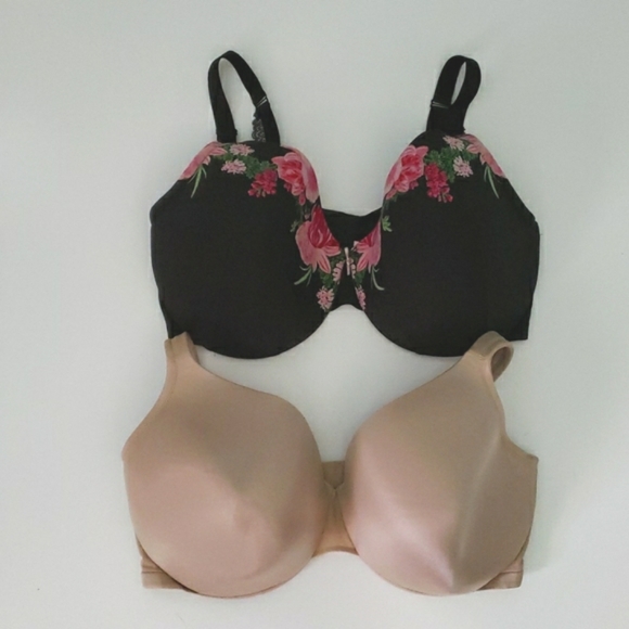 Cacique Other - Two Cacique bras, black with roses floral and nude 42F